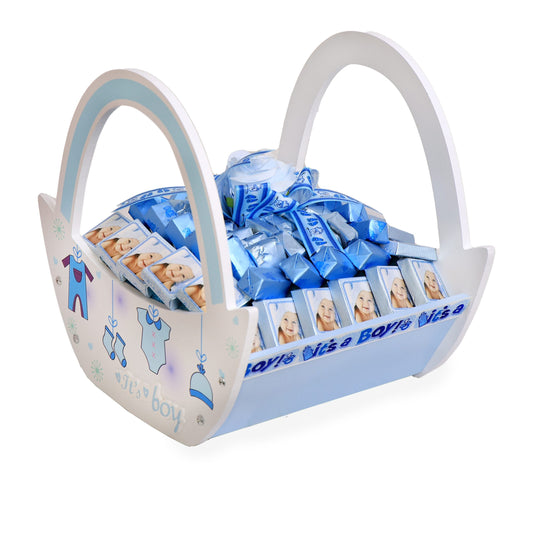 Basket Baby Boy Born - Birthday Gift Belgium Chocolates