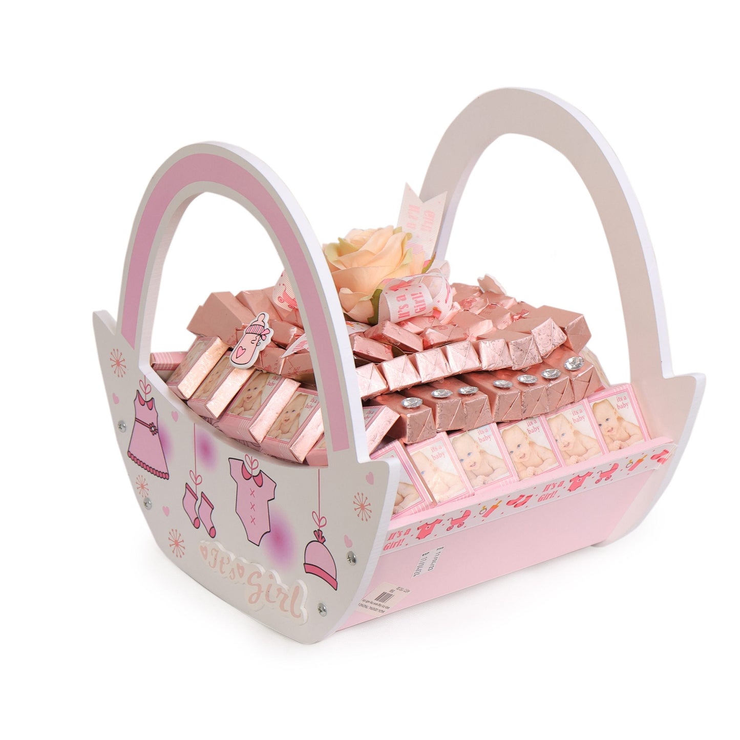 Basket Baby Girl Born - Birthday Gift Belgium Chocolates