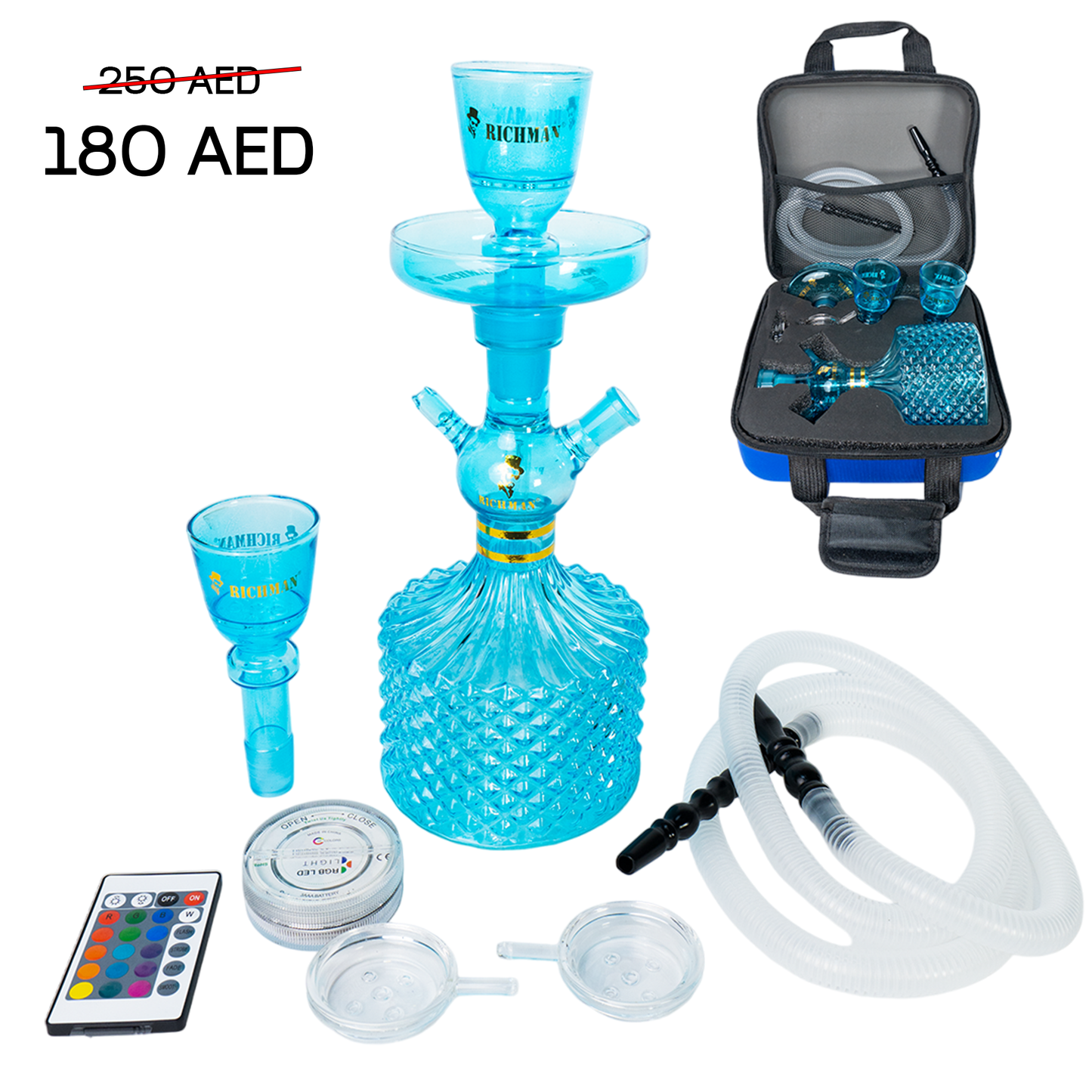 Traveling Hookah Set with Glass Pipe, Shisha Box and Accessories for Portable Smoking