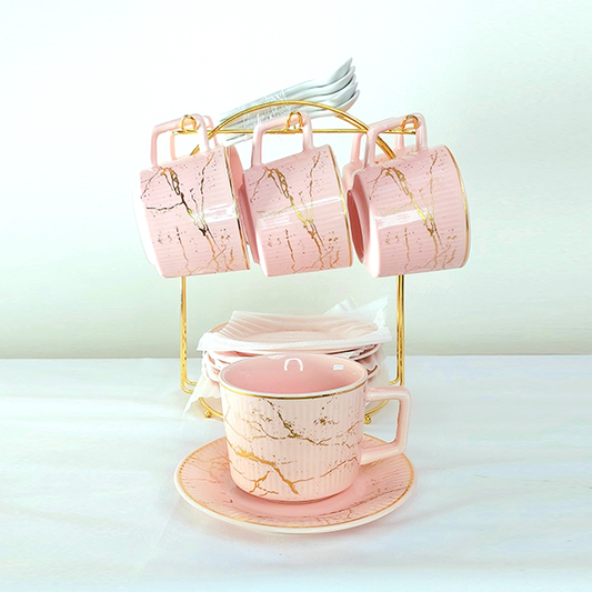 Coffee & Tea Cup Pink 6 Cups Set