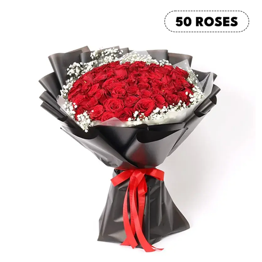 Surprising 50 Red Mini Roses Bouquet