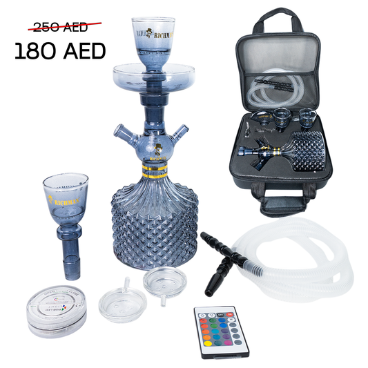 Traveling Hookah Set with Glass Pipe, Shisha Box and Accessories for Portable Smoking