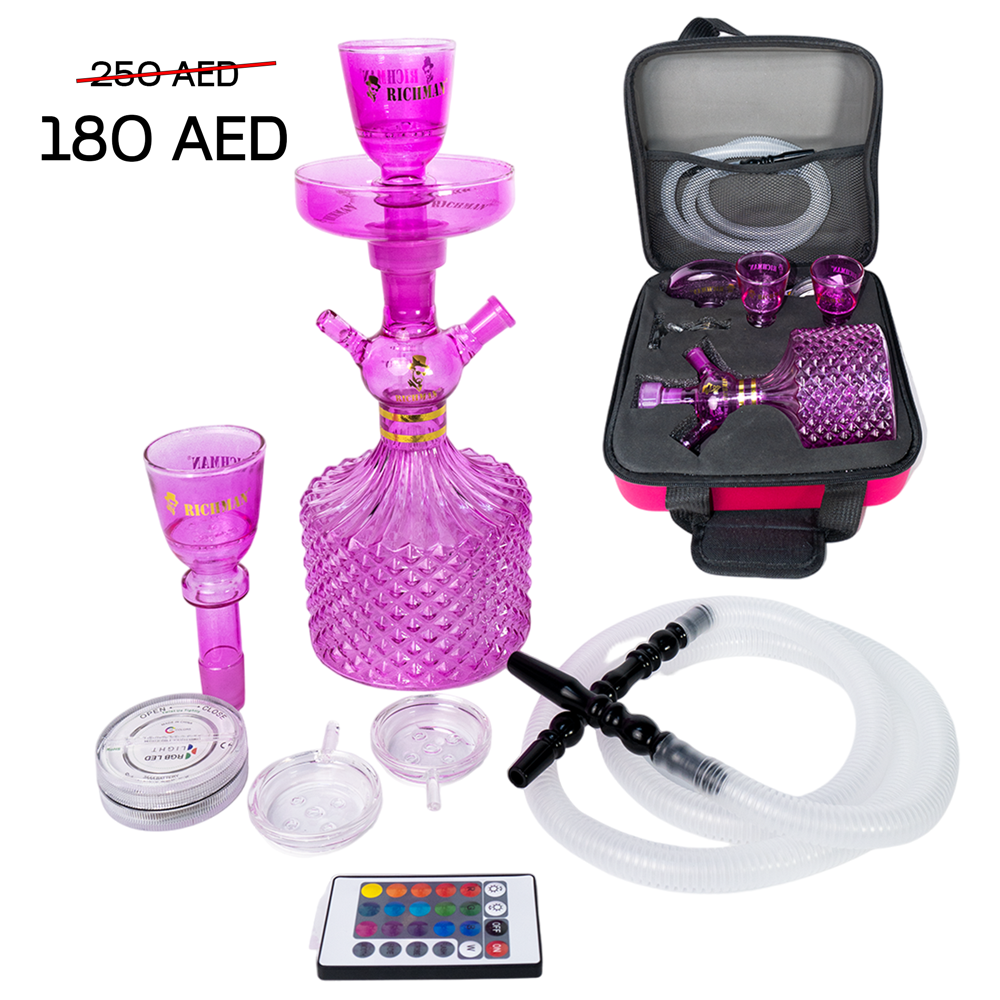 Traveling Hookah Set with Glass Pipe, Shisha Box and Accessories for Portable Smoking