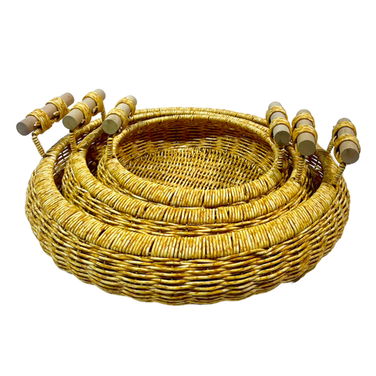 3 Round Rattan Storage Baskets For Bread Fruit Food