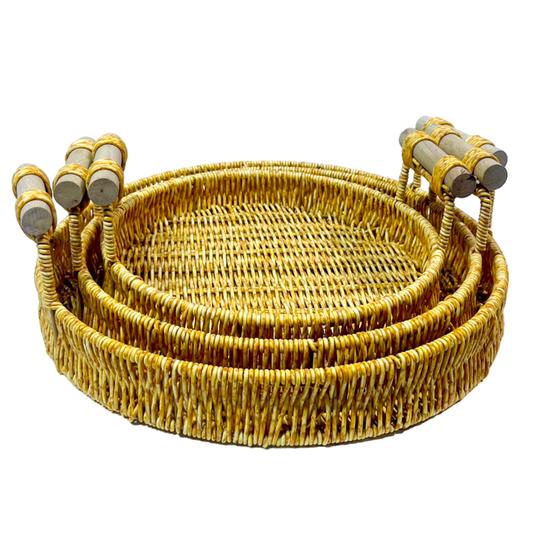 Rattan Storage 3 Trays Round Baskets For Bread Fruit Food