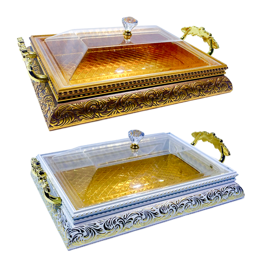 Multipurpose Rectangular Royal Tray With Acrylic Lid Dry Fruits Nuts Choclates and candy