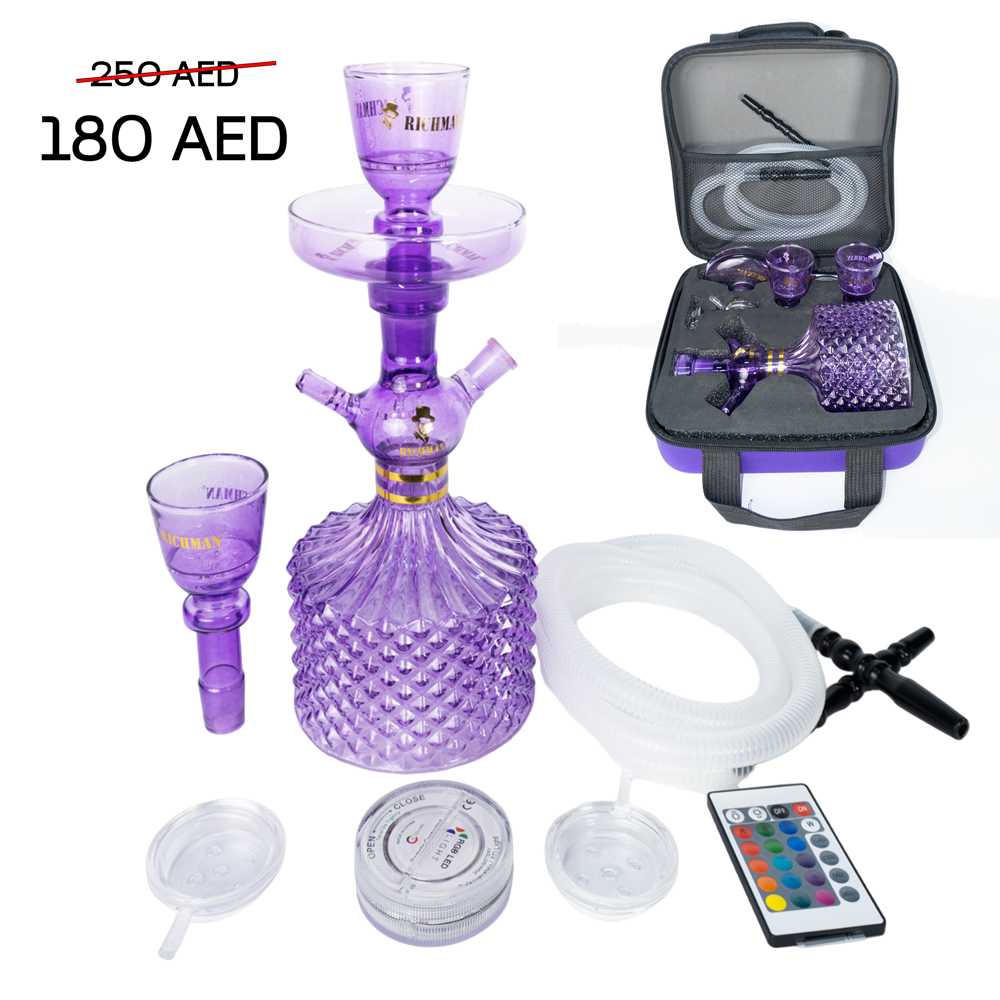 Traveling Hookah Set with Glass Pipe, Shisha Box and Accessories for Portable Smoking