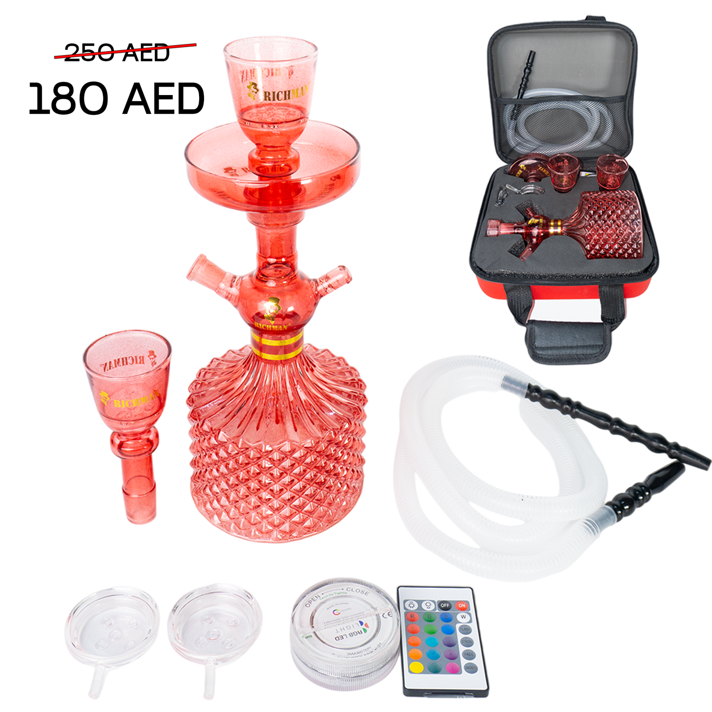 Traveling Hookah Set with Glass Pipe, Shisha Box and Accessories for Portable Smoking