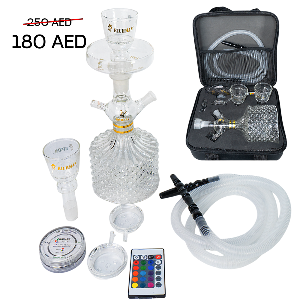 Traveling Hookah Set with Glass Pipe, Shisha Box and Accessories for Portable Smoking